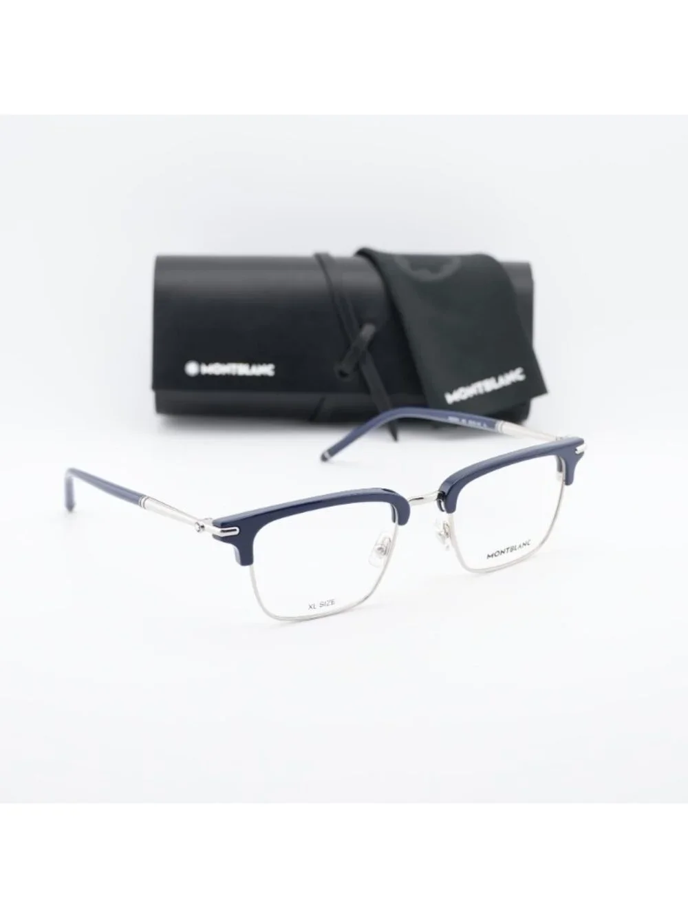 Montblanc MB0243O 002 Browline Eyeglasses 52mm – Blue / Silver